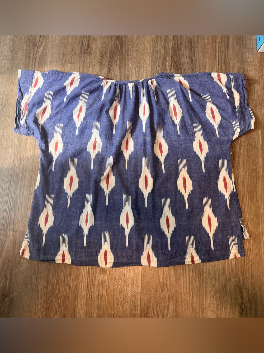 MIRTH Boho Indigo Ikat Print V-Neck Women's Top - Picture 6 of 6